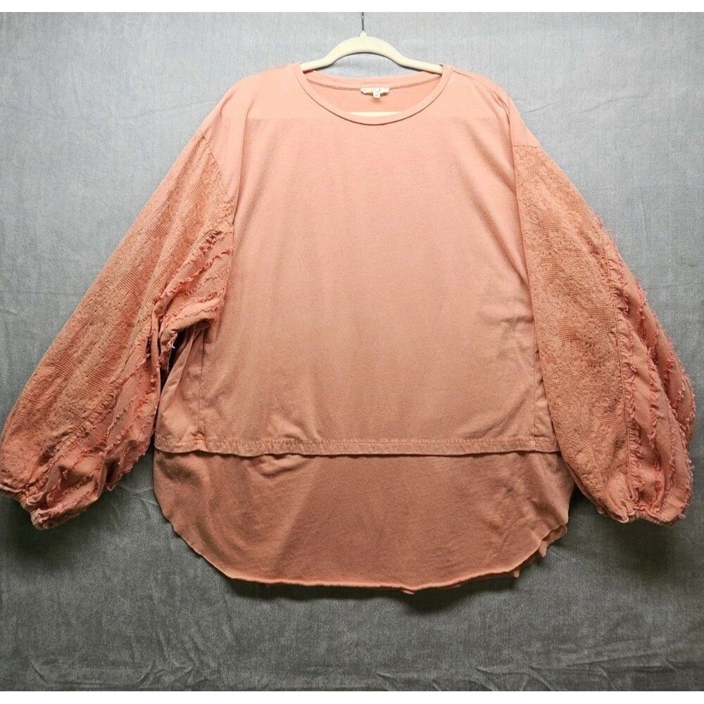 Easel Orange Cotton Wide Sleeve Blouse Womens Size Large Casual Oversized